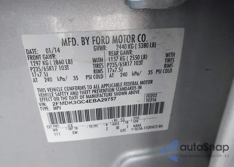 2014 Ford Edge Se из США, поврежденный, VIN 2FMDK3GC4EBA29757